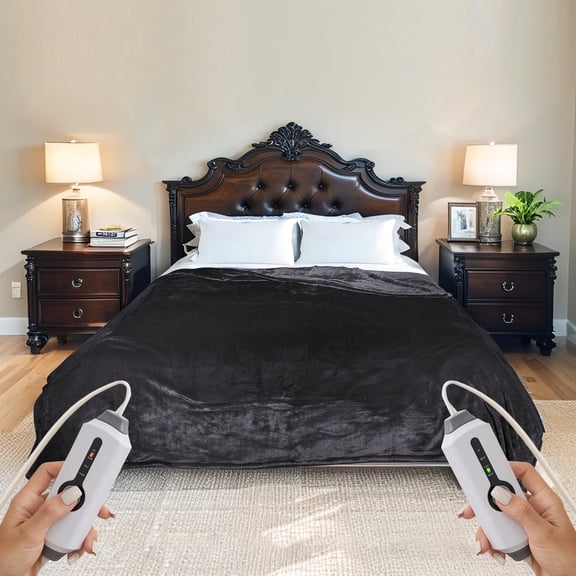 SUNNY HEAT Electric Heated Blanket Flannel 84" x 90" Queen Size-4 Heating Settings & 10 Hours Auto off, Cozy Machine Washable-Dark Grey