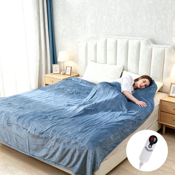 SUNNY HEAT Electric Heated Blanket Full Size 72" x 84" Soft Flannel with 9 Levels Heating & 1-10Hs Auto off, Machine Washable, Slate Blue