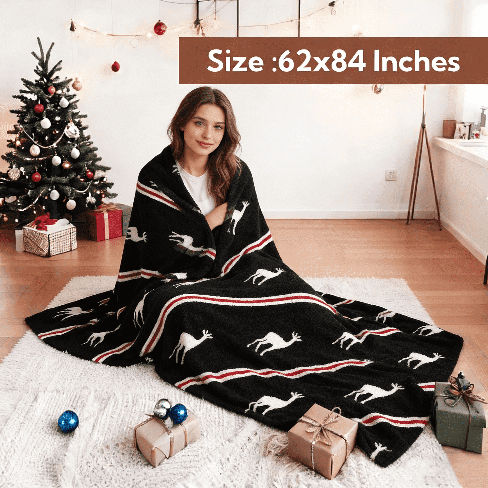SUNNY HEAT Electric Heated Blanket Twin size 62''x84'' Warm Machine Washable- black and white