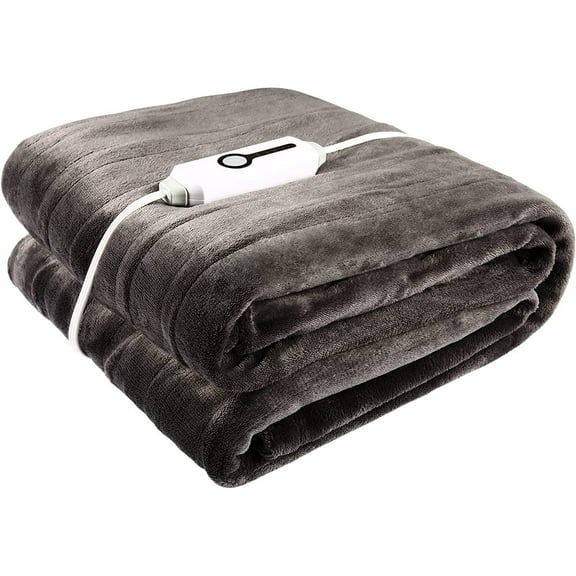 SUNNY HEAT Electric Heated Blanket Throw Flannel 50" x 60" Throw Size-4 Heating Settings & 3 Hours Auto off, Soft Machine Washable-Dark Grey