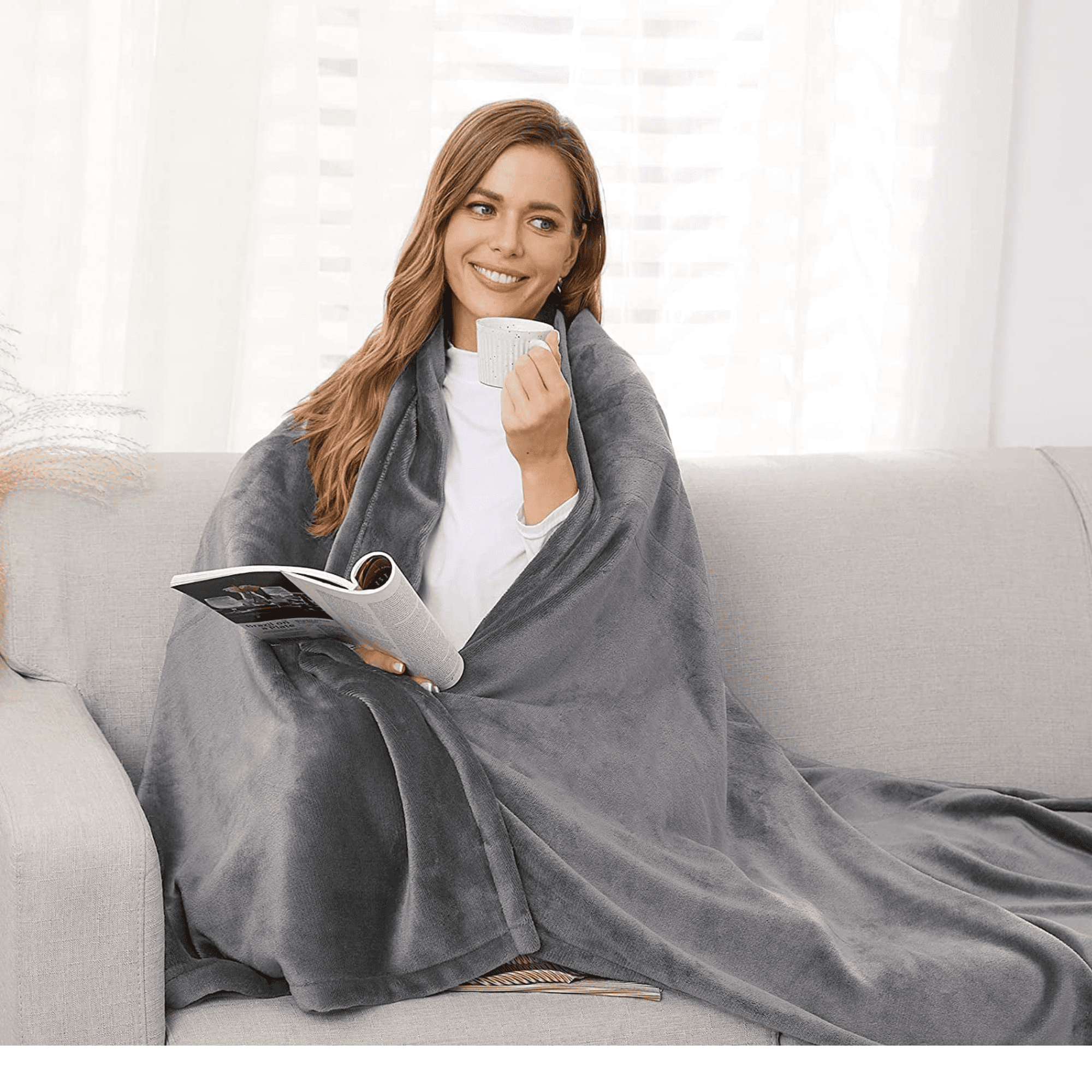 SUNNY HEAT Electric Heated Blanket Throw Light Grey - Walmart.com