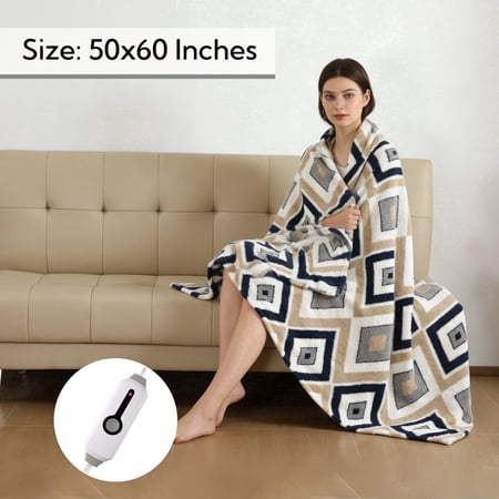SUNNY HEAT Electric Heated Blanket Throw size 50''x60'' Warm Machine Washable- Afghani style