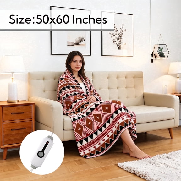 SUNNY HEAT Electric Heated Blanket Throw size 50''x60'' Warm Machine Washable- Multi‑color