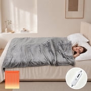 SUNNY HEAT Heated Electric Throw Blanket 50" x 60", Flannel, 4 Heat Settings, 3-Hour Auto-Off, Machine Washable, Gray