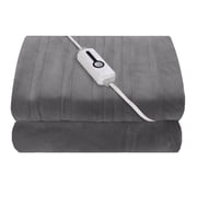 SUNNY HEAT Electric Heated Throw Blanket Coral Fleece 50" x 60" Throw Size-4 Heating Settings & 3 Hours Auto off, Plush Fabric Fast Machine Washablefor-Grey