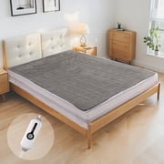 SUNNY HEAT Electric Heated Mattress Pad Twin Size with 4 Heating Levels, 10H Auto-off, Coral Fleece, Grey