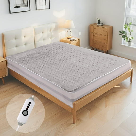 SUNNY HEAT Electric Mattress Pad Twin Size with 4 Temperature 10H Auto-off, Coral Fleece, Light Grey