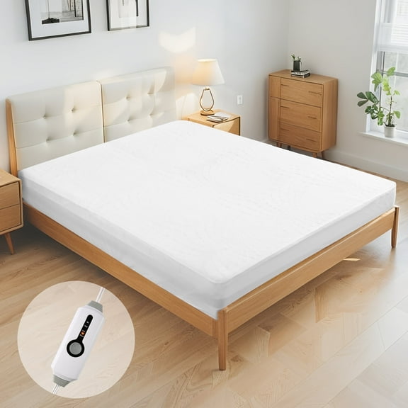 SUNNY HEAT Electric Mattress Pad Twin Size with 4 Temperature 10H Auto-off, White