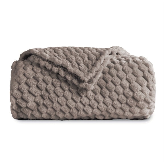 SUNNY HEAT Flannel Blanket Twin Size Luxury Bed Blanket, All Season Comfort, Skin Friendly & Lightweight, Light Gray