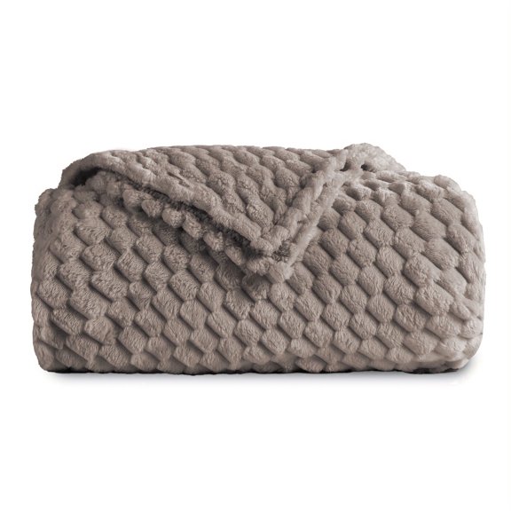 SUNNY HEAT Flannel Blanket Twin Size Luxury Bed Blanket, All Season Comfort, Skin Friendly & Lightweight, Light Gray