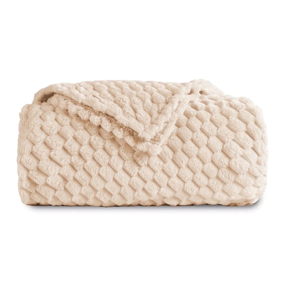 SUNNY HEAT Flannel Blanket Twin Size Luxury Bed Blanket, All Season Comfort, Skin Friendly & Lightweight, White