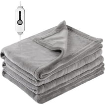 SUNNY HEAT Heated Blanket 62x84'' Twin Size with 4 Heating Levels 10 Hours Auto-off for Home Bedding Couch- Light Grey