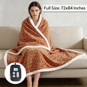 SUNNY HEAT Heated Electric Blanket Full Size 72'' x 84'' 10 Heating Levels & 1-12 Hours Auto Off , Leopard Black & Yellow