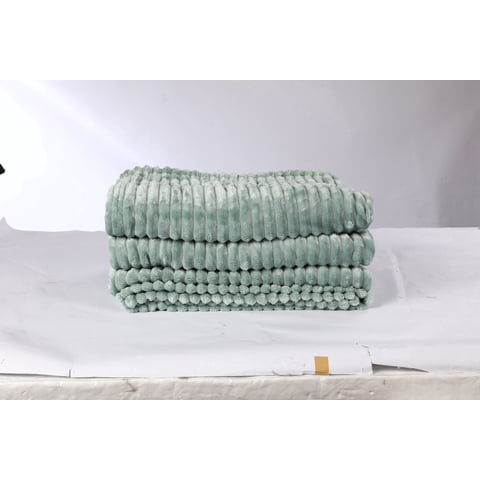SUNNY HEAT Heated Electric Blanket Ribbed Flannel 50"x60" Throw Size - 9 Heating Levels & 1-10 Hours Auto Off, Thick and Warm Washable - Pea Green