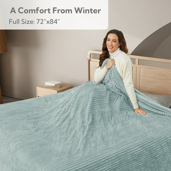 SUNNY HEAT Heated Electric Blanket Ribbed Flannel 72"x84" Full Size - 10 Heating Settings & 2/4/6/8/10/12 Hours Auto off, Thick and Warm Washable - Mint Green