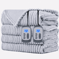thumbnail image 1 of SUNNY HEAT Heated Electric Blanket Ribbed Flannel 84"x90" Queen Size - 10 Heating Settings & 2/4/6/8/10/12 Hours Auto off, Quick Heating Washable - Light Grey, 1 of 8