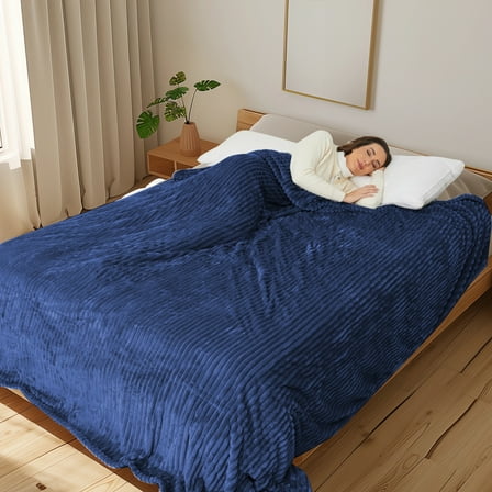 SUNNY HEAT Heated Electric Blanket Soft Flannel Full Size 72" x 84", Fast Heat, 10 Heating Settings & 12 Hours Auto Shut-off, Dark Blue