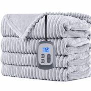 SUNNY HEAT Heated Electric Blanket Soft Flannel Full Size 72" x 84", Fast Heat, 10 Heating Settings & 12 Hours Auto Shut-off,Light Grey
