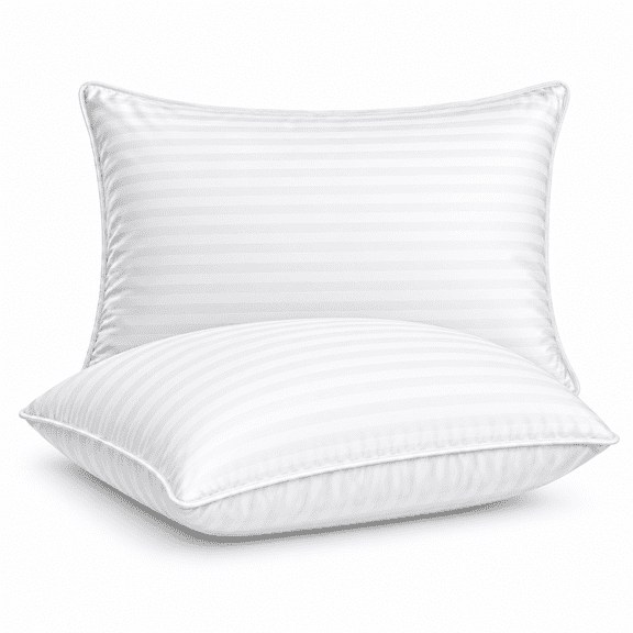 SUNNY HEAT King Size Bed Pillow for Sleeping, Soft Supportive Down Alternative Hotel Pillow with Striped Jacquard Cover for Side, Back and Stomach Sleepers, White, 20" x 36"