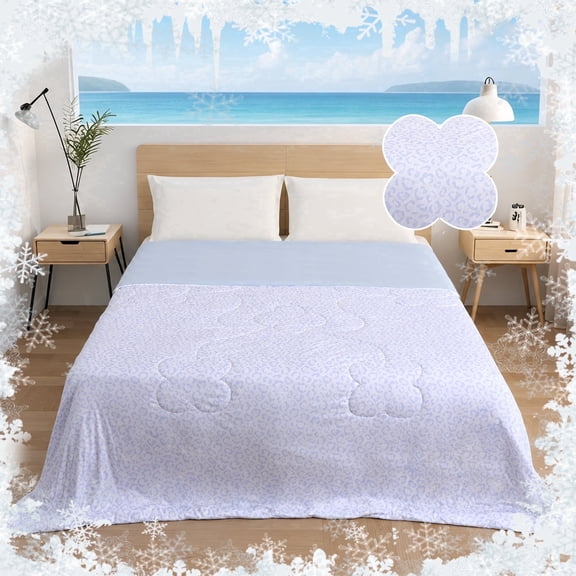 SUNNY HEAT Cooling Summer Comforter King Size 90"x108", Cooling Blanket for Hot Sleepers, Lightweight Breathable Double-Sided Quilt, Leopard Ice Blue