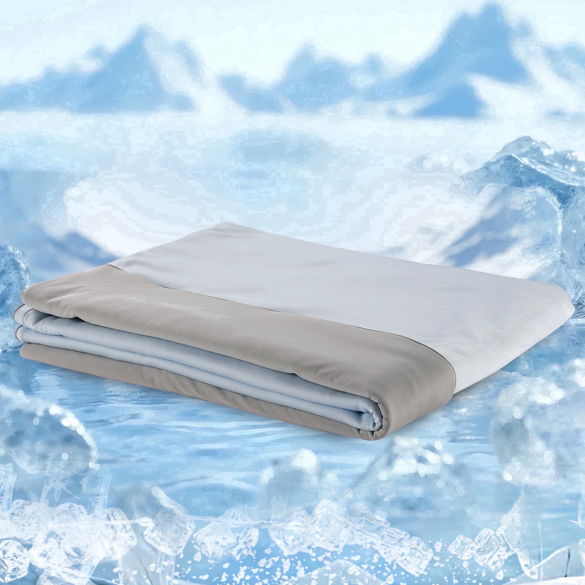SUNNY HEAT Cooling Summer Comforter 28"x40", Cooling Blanket for Hot Sleepers, Lightweight Breathable Double-Sided Quilt, Mint Blue & Gray