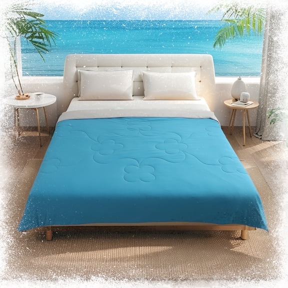 SUNNY HEAT Cooling Summer Comforter Twin Size 60"x80", Cooling Blanket for Hot Sleepers, Lightweight Breathable Double-Sided Quilt, Blue & Gray
