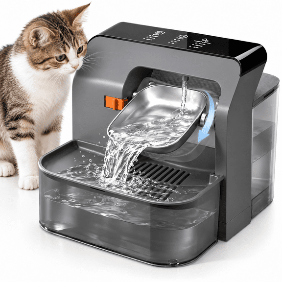 SUNNY HEAT Wireless Cat Water Fountain No Filter, 3.2L Pet Water Dispenser with Fresh & Waste Water Separation, Stainless Steel Bowl for Cats & Small Dogs, Black