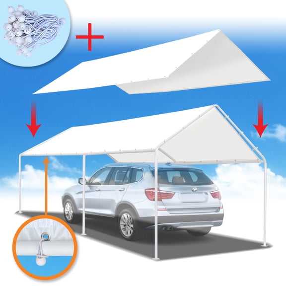 SUNNY New 10'x20' Canopy for Carport Tent Garage Tarp Top Shelter Cover w Ball Bungees (Only cover, Frame is not included )