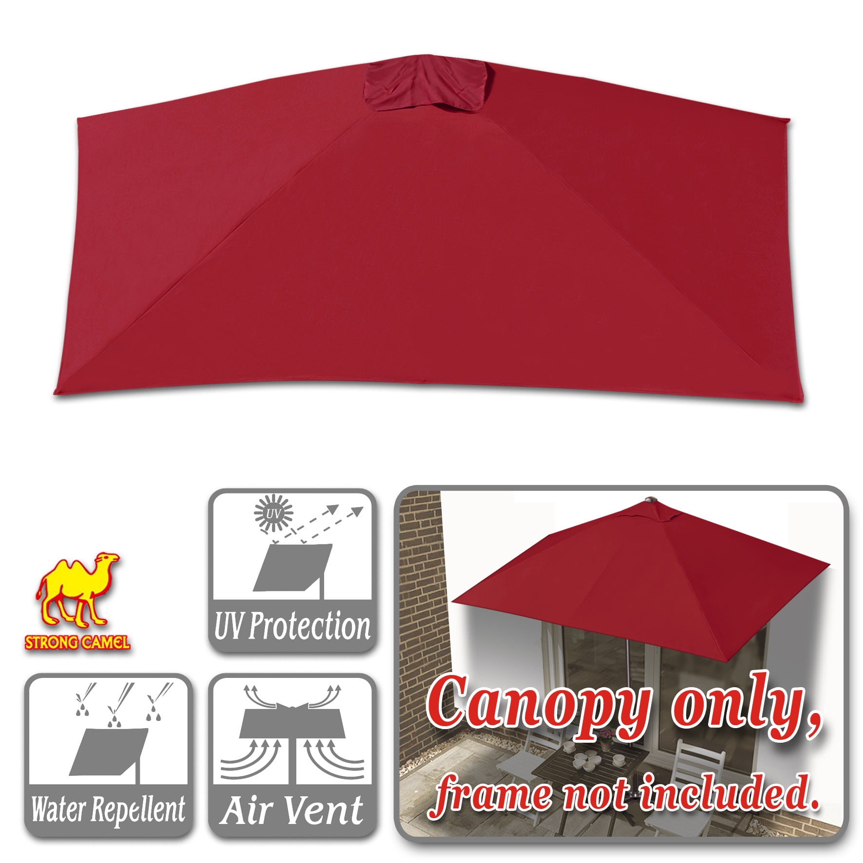 SUNNY Replacement Canopy Cover Only for 8.2X 3.9ft 5 Ribs Half Patio  Umbrella (Burgundry)