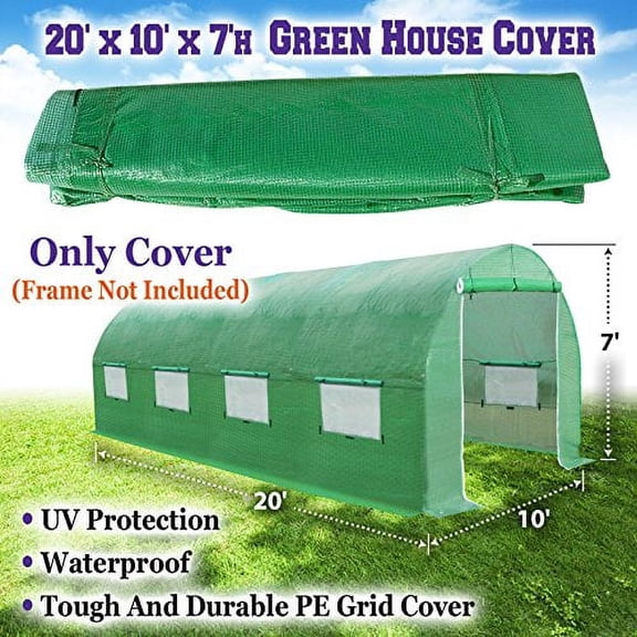 SUNNY Replacement Cover Canopy for Hot Green House 20'x10''X7' Larger Walk in Outdoor Plant Gardening Greenhouse Plant Protector (Frame not Include) Color: Green