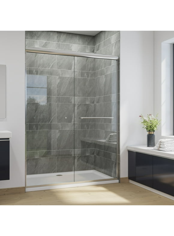 SUNNY SHOWER B020, 54" W x 72" H Frameless Bypass Sliding Shower Doors, 1/4" Clear Glass, Brushed Nickel Finish
