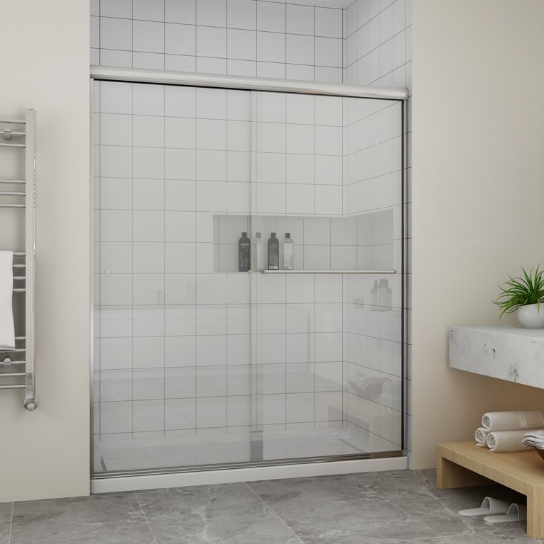 SUNNY SHOWER 1/4 in. Clear Glass Double Sliding Doors Chrome