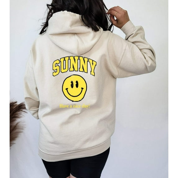 SUNNY SMILEY FACE Graphic Unisex Fleece Hooded Sweatshirt