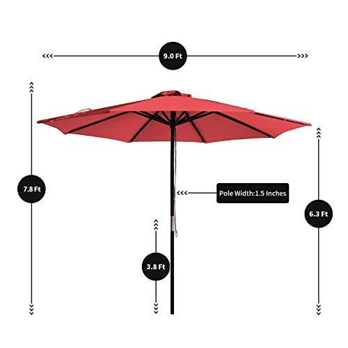 SUNNYARD 9FT Wood Patio Umbrella Outdoor Market Table Umbrella with ...