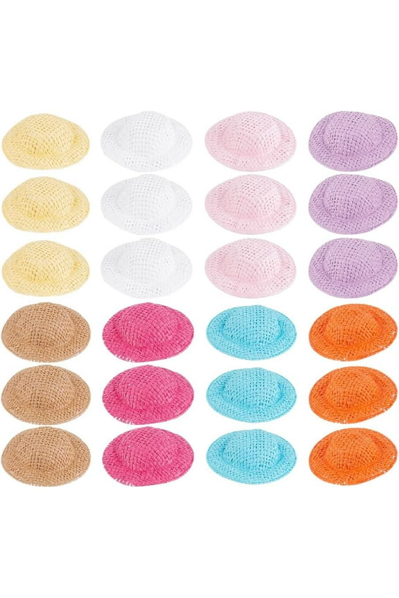 24pcs Mini Sombrero Hats 8 Color Tiny Knitting Cap Miniature Imitation Straw Hat Mini Cowboy Hat