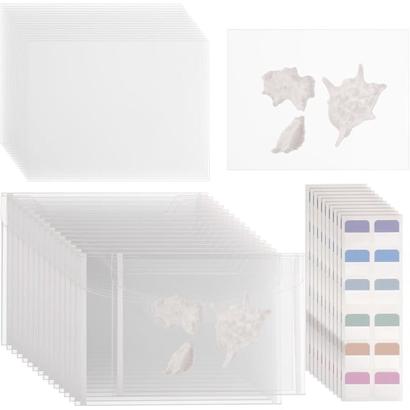 SUNNYCLUE 32Pcs Clear Stamp Storage Set with Index Tabs Blank Clear Stamps Storage Panels Resealable Plastic Stamps Organizer Envelope Die Cut and Clear Stamps Storage Set for Scrapbook Supplies