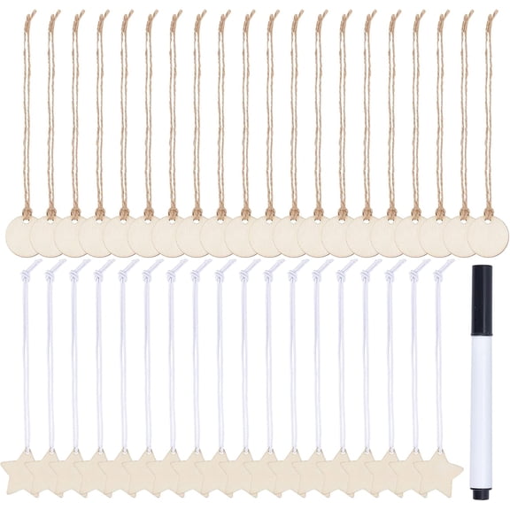 SUNNYCLUE 41 Pcs Wooden Soap Dispenser Labels Tags DIY Wooden Tags Wooden Hangtag Ornaments with Twine/Elastic Rope/Pen Star Flat Round DIY Blank Wood Tags for Bathroom and Kitchen