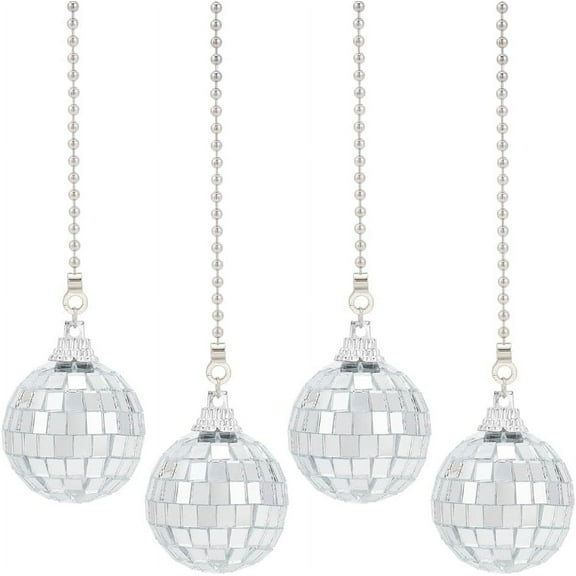 SUNNYCLUE 4pcs Disco Ball Ceiling Fan Pull Chain Extender Decorative Fan Pendant 14 Inch Fan Danglers Ball Party Decor Pulls Ornaments Chain Extender with Connector for Ceiling Light Fan Lamp