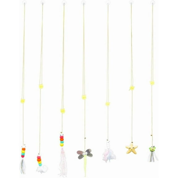 SUNNYCLUE 7 Pcs 7 Styles Cat Teaser Hanging Door Interactive Cat Teaser Insects String Retractable Soft Plush String Kitty String