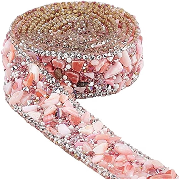 SUNNYCLUE Pink Crystal Rhinestone Iron-On Applique