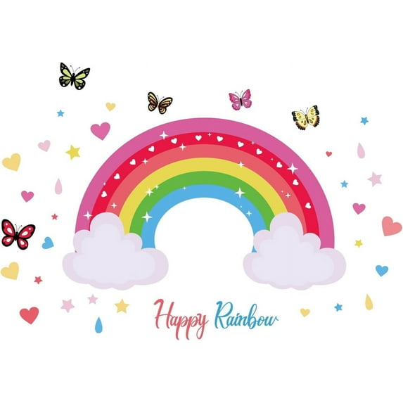 SUNNYCLUE Rainbow Wall Decals Clouds Wall Stickers Colorful Butterfly Art Stickers Heart Wall Decor Stars Raindrop Vinyl Wall Decoration for Baby Nursery Kindergarten Girls Bedroom Living Room