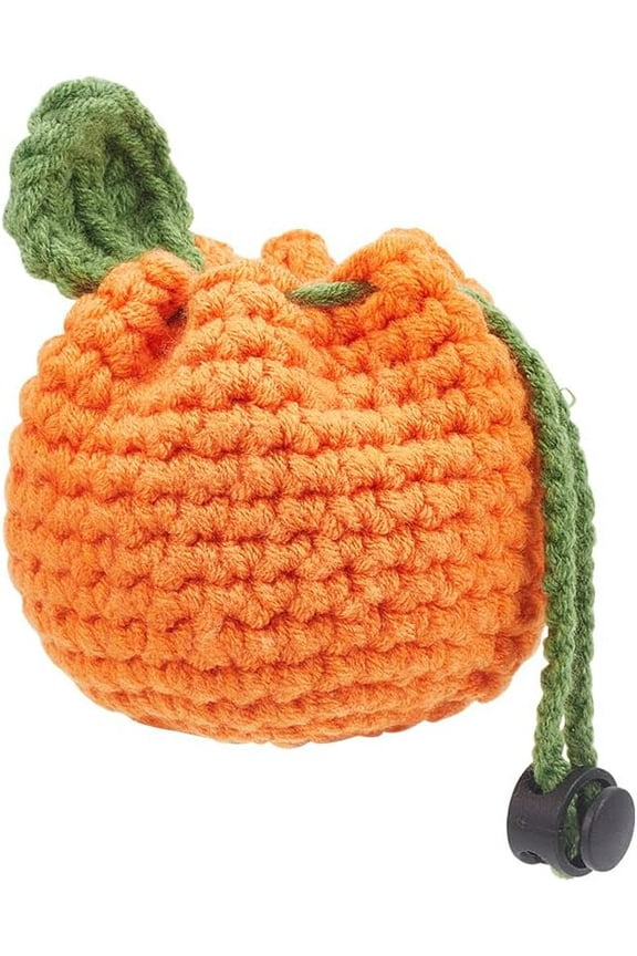 Small Crochet Drawstring Bags Tangerine Shaped Crochet Fruit Purse Cute Handmade Change Coin Purse Pouch 3x3.2 Inch Small Storage Bag for Women