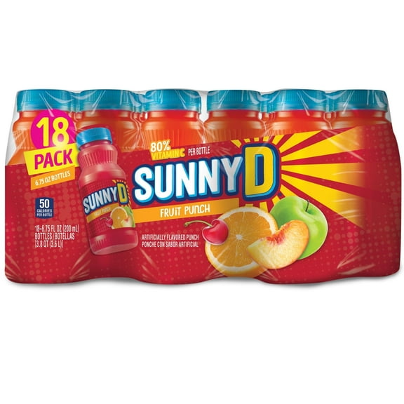 SUNNYD Fruit Punch Shelf Stable Juice Drink, 18 Count, 6.75 fl oz Bottles - pack of 2