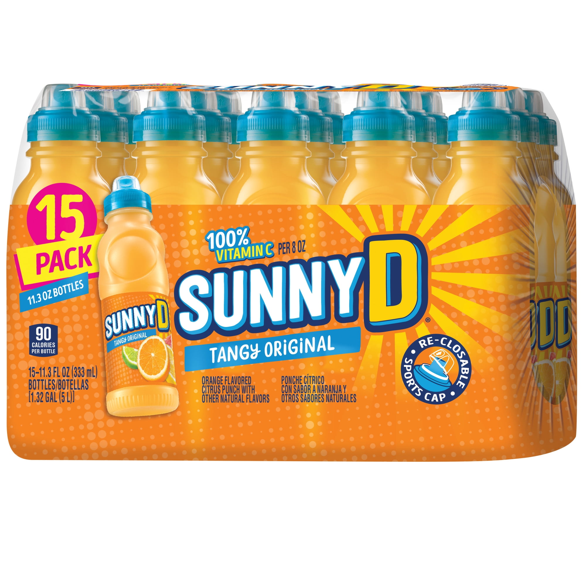 SUNNYD Tangy Original Shelf Stable Orange Juice Drink, 15 Count, 11.3 fl oz Bottles