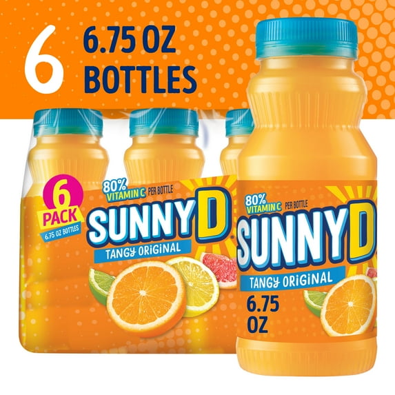 SUNNYD Tangy Original Orange Juice Drink, 6 Count, 6.75 fl oz Bottles