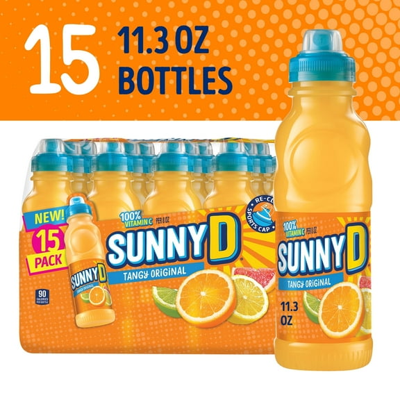 SUNNYD Tangy Original Shelf Stable Orange Juice Drink, 15 Count, 11.3 fl oz Bottles