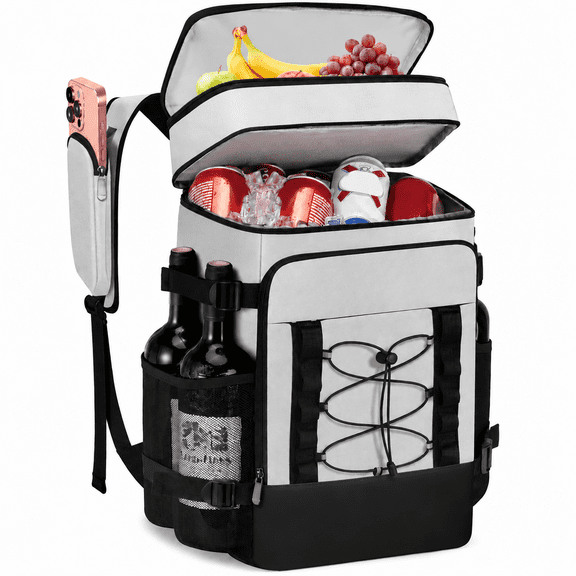 SUNNYDATING Outdoor Hiking Backpack, 45-Can Capacity, Insulated Dual Compartment, Foldable Top,White