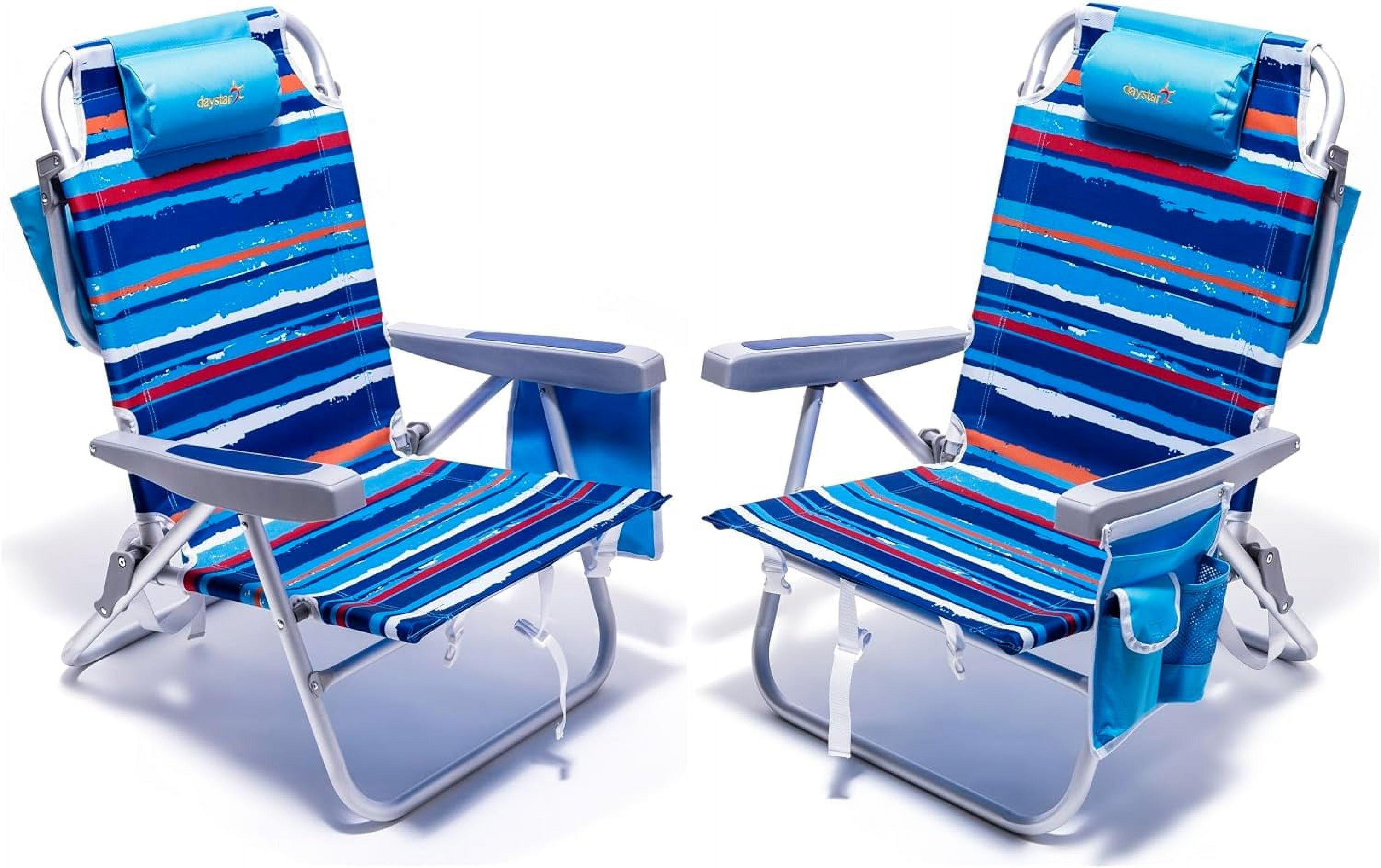 SUNNYFEEL Beach Chairs for Adults 2 Pack 5 Position Lay Flat, Portable ...