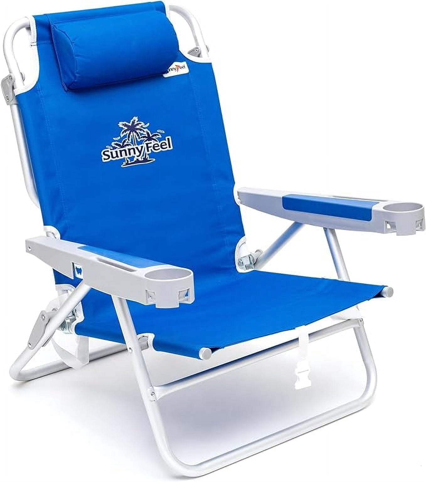 Sunnyfeel High Back Oversized Folding Beach Chair – 5-Position Recline to Lay Flat, Portable Backpack Style, 28" Extra Wide Seat w/Cup Holder, Aluminum Frame for Beach Lounging & Outdoor Relaxation