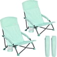 thumbnail image 1 of Sunnyfeel Folding Low Beach Chair, Breathable Mesh Lawn Chair with Detachable Cup Holder & Padded Armrests for Beach Camping Patio, 2 Pack, Mint Green, 1 of 7